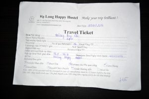 Sad travel ticket from Ha Long Happy Hostel, Ha Long City, Vietnam